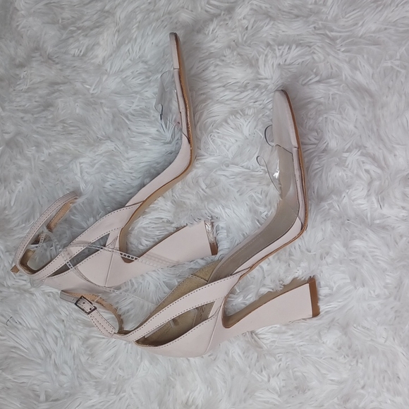 Schutz Kristy Nubuck Clear Vinyl Ankle Strap Dress Sandals Size 9B Rose Nude - Picture 5 of 13